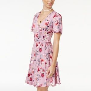 Hippie Rose Pink Floral Print Wrap Dress, size small